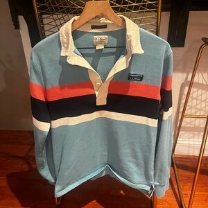 L.L. Bean Men's Rugby Shirt with Blue and Red Stripes